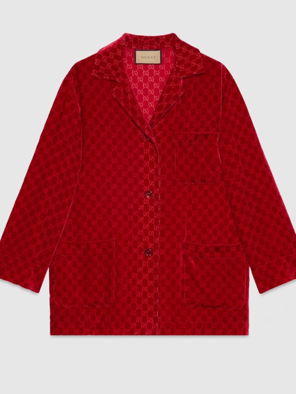size 46 XL Gucci GG Embossed Devoré Velvet Shirt Red Viscose Silk